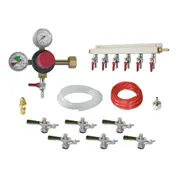 Krowne NITROKIT6 Nitro Beer Kit, CO2/N2 w/Adp, 6-Man, 5′ Red Vinyl + 30′ Ny Air 6 Sankey Taps, Probe 1 image