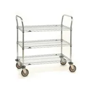 Metro 3SPN56DC Super Erecta SP Chrome Utility Cart w/ 3 Wire Shelf - 24" x 60" x 39" 1 image