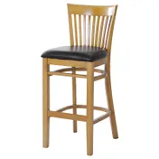 MKLD A6239-BS BV Barstool Slat Back, Upholstered Seat, Black Vinyl, Beechwood Frame, Footrest, Plastic Glides 1 image