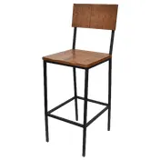 MKLD AM831BS Barstool - Distressed Wood Seat & Back, Armless, Black Powder Coat, Metal Frame, Plastic Glides 1 image
