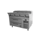 Montague Company C36-5F/RB36-SCRR 36" Gas Heavy Duty Range w/ (3) Open Burners, Self-Contained Refrigerated Drawer, 90.000 BTU 1 image