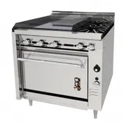 Montague Company M36-7PL 36" Gas Heavy Duty Range w/ (2) Open Burners, 24" Plancha Griddle, Modular Stand Base, 90.000 BTU 1 image