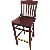 Oak Street BW-554-MH Schoolhouse Bar Stool - Slat Back, Wood Seat, Mahogany Finish, Beech Frame, Nylon Glides 1 image
