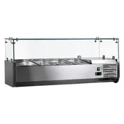 Omcan USA 46679 47" Countertop Refrigerated Pizza Topping Rail w/ Sneeze Guard, (4) 1/3 GN Pans 1 image