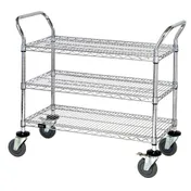 Quantum WRSC-1848-3 Stainless Steel 3-Shelf Wire Utility Cart - 18" x 48" x 37-1/2" 1 image
