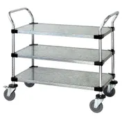 Quantum WRSC-2442SS-3S Stainless Steel Wire & Solid 3-Shelf Utility Cart - 42" x 24" x 37-1/2" 1 image
