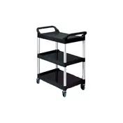 Rubbermaid FG342488BLA Black 3-Shelf Utility / Bus Cart w/ 200 lb. Capacity 1 image