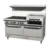 Southbend 4602CC-2RR 60" Gas Restaurant Range w/ (6) Open Burners, 24" Raised Griddle/Broiler, (2) Cabinet Bases, 195.500 BTU 1 image