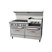 Southbend S60DD-2RR 60" Gas Restaurant Range w/ (6) Open Burners, 24" Raised Griddle/Broiler, (2) Standard Ovens, 271.500 BTU 1 image