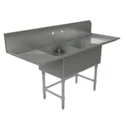 Tarrison TA-CDS218LR16-KIT 72" Two Compartment Sink, 18"W x 21"L Bowl With 2 Drainboards -16 Gauge 1 image