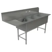 Tarrison TA-CDS318L-KIT 75" Three Compartment Sink, 18"W x 21"L Bowl With Left-Hand Drainboard 1 image