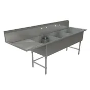 Tarrison TA-CDS324L-KIT 99" Three Compartment Sink, 24"W x 24"L Bowl With Left-Hand Drainboard 1 image