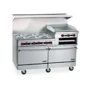 Therma-Tek TMD60-6-24RGB-2 60" Gas Restaurant Range w/ (6) Open Burners, 24" Raised Griddle/Broiler Right, (2) Standard Ovens, 295.000 BTU 1 image