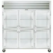 Traulsen G32000 76" 3-Section Reach-In Refrigerator w/ 6 Glass Half-Doors (hinged left/right/right), Top Mount, 70 cu. ft. 1 image