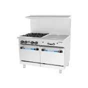 Turbo Air TARG-24G4B 48" Gas Restaurant Range w/ (4) Open Burners, 24" Griddle Left, (2) Standard Ovens, 235.000 BTU  1 image