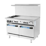 Turbo Air TARG-2B36G 48" Gas Restaurant Range w/ (2) Open Burners, 36" Griddle Right, (1) Standard Oven, 193.000 BTU  1 image