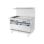 Turbo Air TARG-36G2B 48" Gas Restaurant Range w/ (2) Open Burners, 36" Griddle Left, (2) Standard Ovens, 193.000 BTU 1 image