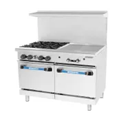 Turbo Air TARG-4B24G 48" Gas Restaurant Range w/ (4) Open Burners, 24" Griddle Right, (2) Standard Oven, 235.000 BTU  1 image