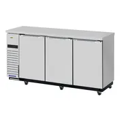 Turbo Air TBB-24-72SSD-N6 Refrigerated Back Bar Cabinet w/ 20.62 Cu Ft, 3 Solid Doors, Side Mount 1 image