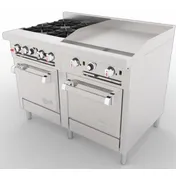 Venancio USA G482ST-24B24G 48" Gas Restaurant Range w/ (4) Open Burners, 24" Griddle Right, (1) Standard Oven, 198.000 BTU  1 image