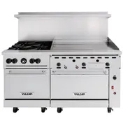 Vulcan 60SS-4B36GT 60" Gas Restaurant Range w/ (4) Open Burners, 36" Griddle Right w/ Thermostatic Controls, (2) Standard Ovens, 238.000 BTU 1 image