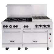 Vulcan 60SS-6B24CBN 60" Natural Gas Restaurant Range w/ (6) Open Burners, 24" Charbroiler Right, (2) Standard Ovens, 302.000 BTU 2 image
