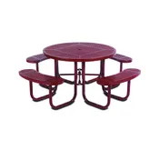 Wabash SG150P Round Outdoor Restaurant Table, 78.56 Dia., Steel, 29H, Umbrella Hole, 4 Bench Seats 1 image