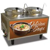 Winco 51072S 21" Countertop Electric Soup Station Warmer w/ (2) 7-Qt. Wells, Hinged Inset Lids 1 image