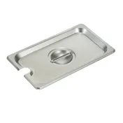 Winco SPCQ 1/4 Size Slotted Stainless Steel Steam Table Pan Cover with Handle 1 image
