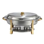 image of Winco 202 Malibu 6 Qt. Stainless Steel Oval Chafer with Gold Accents