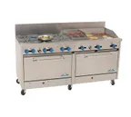 image of Comstock-Castle 2F330-18-1.5RB 72" Gas Restaurant Range w/ (6) Open Burners, (1) 18" Griddle, (1) 18" Charbroiler, (2) Standard Ovens, 298.000 BTU