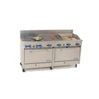 image of Comstock-Castle 2F330-24-2RB 72" Gas Restaurant Range w/ (4) Open Burners, (1) 24" Griddle, (1) 24" Charbroiler, (2) Standard Ovens, 276.000 BTU