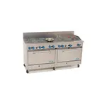 image of Comstock-Castle 2F330-2RB 72" Gas Restaurant Range w/ (8) Open Burners, (1) 24" Charbroiler, (2) Standard Ovens, 336.000 BTU