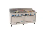 image of Comstock-Castle 2F330-30-1.5RB 72" Gas Restaurant Range w/ (4) Open Burners, (1) 30" Griddle, (1) 18" Charbroiler, (2) Standard Ovens, 280.000 BTU