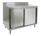 image of GSW USA CTD-P3036S 36" Sliding Doors Work Table with Mid-Shelf / Polished Stainless Steel Top