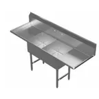 image of GSW USA SEE18182D 72" S.Steel 2 Compartment Sink with 2 Drainboards, 72"W X 24"D X 45"H / 18 Gauge