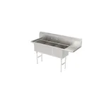 image of GSW USA SH18243R Three Compartment Sink, 75-3/8"W X 30"D X 45"H