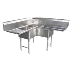 image of GSW USA SH24243C Corner Sink, Three Compartment, 75"W X 30"D X 45"H