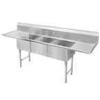 image of GSW USA SHH20283D Three Compartment Sink, 100-3/8"W X 34"D X 45"H
