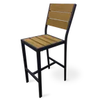 image of JustChair PW80630 Stacking Outdoor Barstool, Teak Oil Perma-Wood Back & Seat, Dark Gray Powder Coat Aluminum Frame