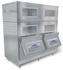 image of Kloppenberg 2475-SBB Door Ice Bin, 72" Wide, 1300-3255 lb, Stainless, 40" Door, 3 Win 2 LiftUp Doors
