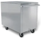image of Kloppenberg CC-300 Ice Shuttle Cart - Gray 300 lb Stl Bin 24" Door 1" Drain Hinged 5" Casters USA