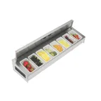 image of Krowne KR-520 Garnish Station, 6‑Pint Containers, Stainless Steel, Fits 24" Ice Bin, Sliding Cover
