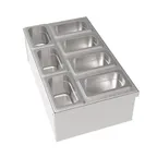 image of Krowne MW-CT12 Condiment Insert, 12"W x 21"D x 6"H, Silver Stainless Base, 7 Compartments, Cups