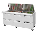 image of Turbo Air TST-72SD-30-D6-N-FL 72" 3-Section Mega Top Sandwich Prep Table w/ 6 Drawers, 30 Pans, Stainless Steel