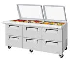 image of Turbo Air TST-72SD-30-D6-N-GL 72" 3-Section Mega Top Sandwich Prep Table, 6-Drawers, 30 Pans