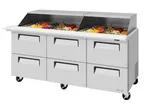 image of Turbo Air TST-72SD-30-D6-N-SL 72" 3-Section Mega Top Sandwich Prep Table, 6 Drawers, 30 Pans, Stainless Steel