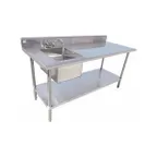 image of Serv-Ware TSF-3072-L 72" Work Table with Prep Sink(s) / Bowl on Left - 16 Gauge