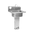 image of Eagle Group P1916 24" Pedestal Mounted Hand Sink with Hands Free Faucet,Foot Valve & Soap Dispenser