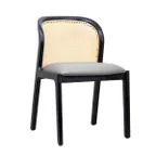 image of G & A 4617 Byron Side Chair, Natural Cane Wood Back, Upholstered Seat, Black Finish, European Beechwood Frame